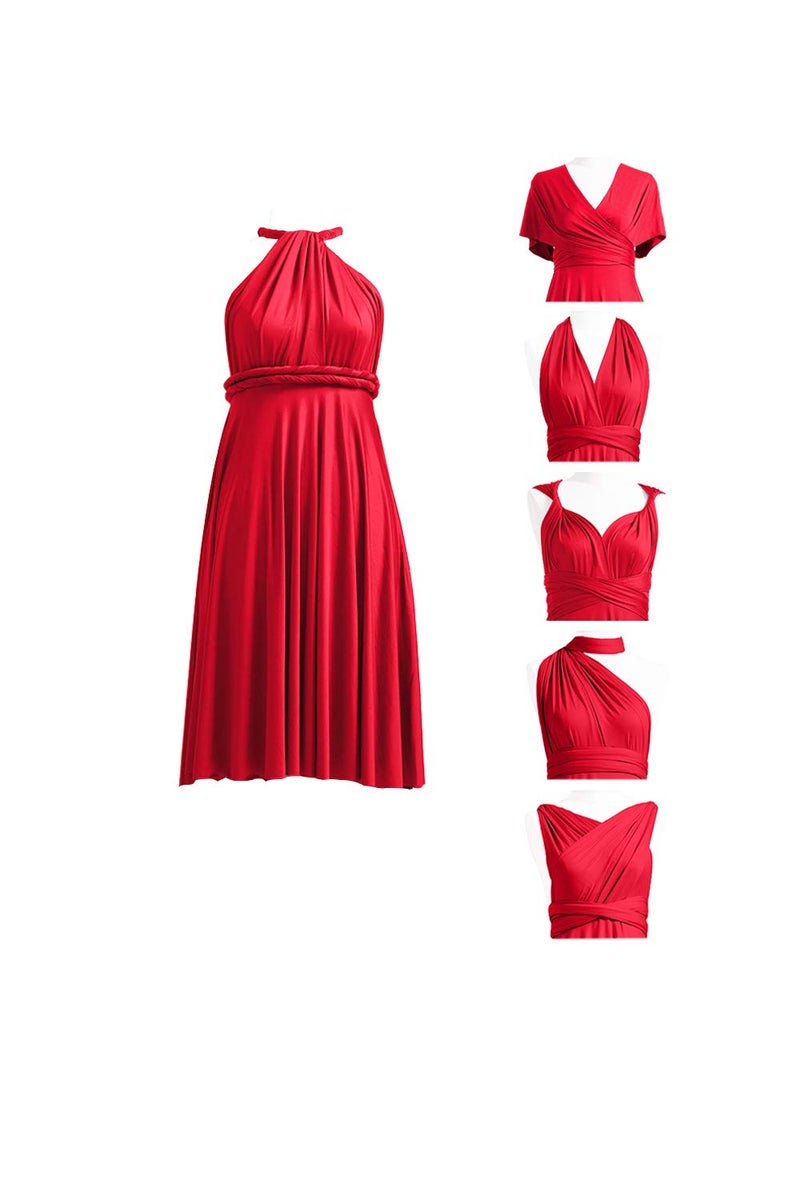 72styles Convertible Dress Short Infinity Bridesmaid Dresses Multiway Transformer Twist Wrap Midi Women Wedding Gutest Dress Red - Image 1